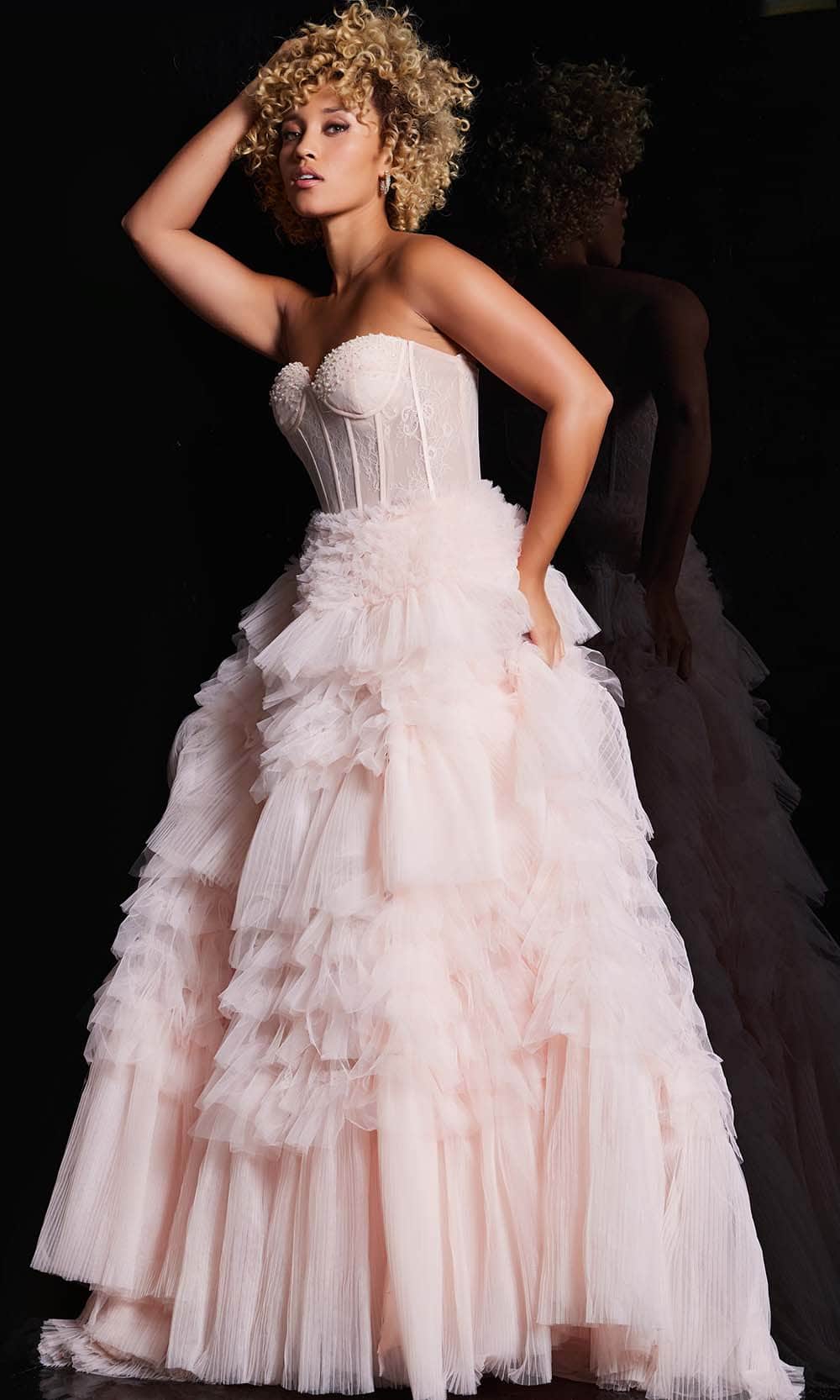 Jovani 38540 - Strapless Ruffle Ballgown - back view