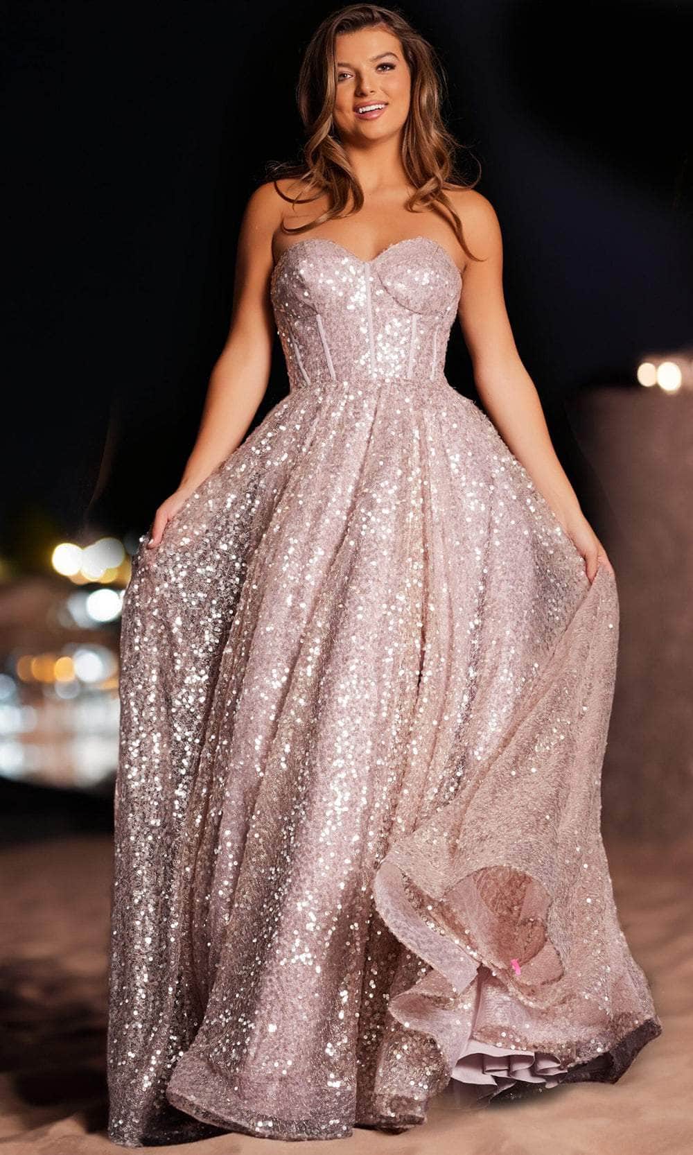 Jovani 38607 - Strapless Sequins Prom Dress - detail view