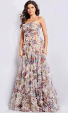 Jovani 38650 - Floral Print Ruffled A-line Gown - designer formal gown at Silhouette Dresses