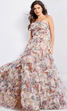 Jovani 38650 - Floral Print Ruffled A-line Gown - back view
