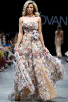 Jovani 38650 - Floral Print Ruffled A-line Gown - view 5