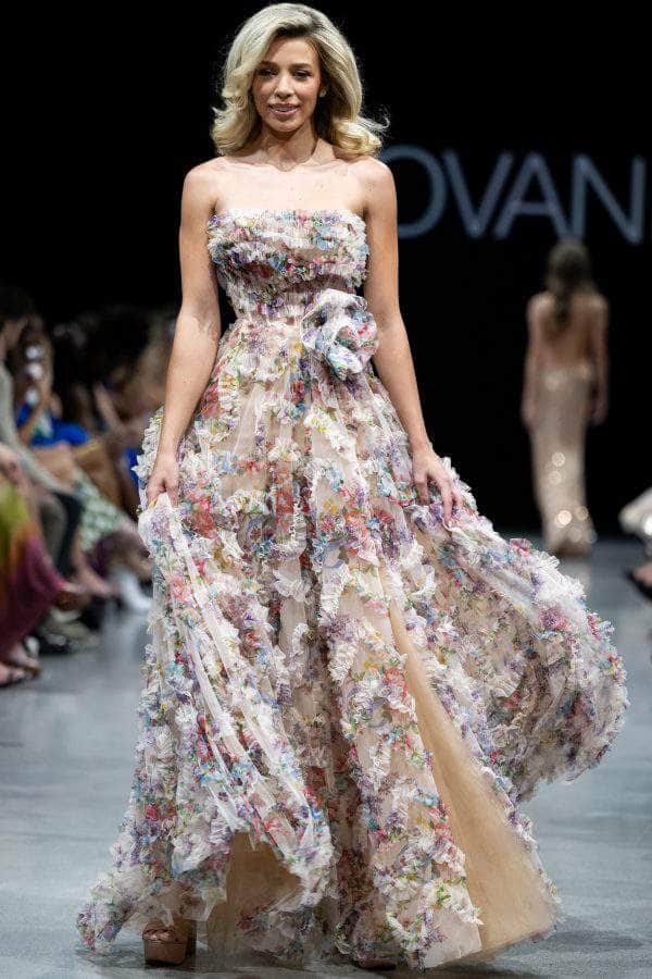 Jovani 38650 - Floral Print Ruffled A-line Gown - view 5