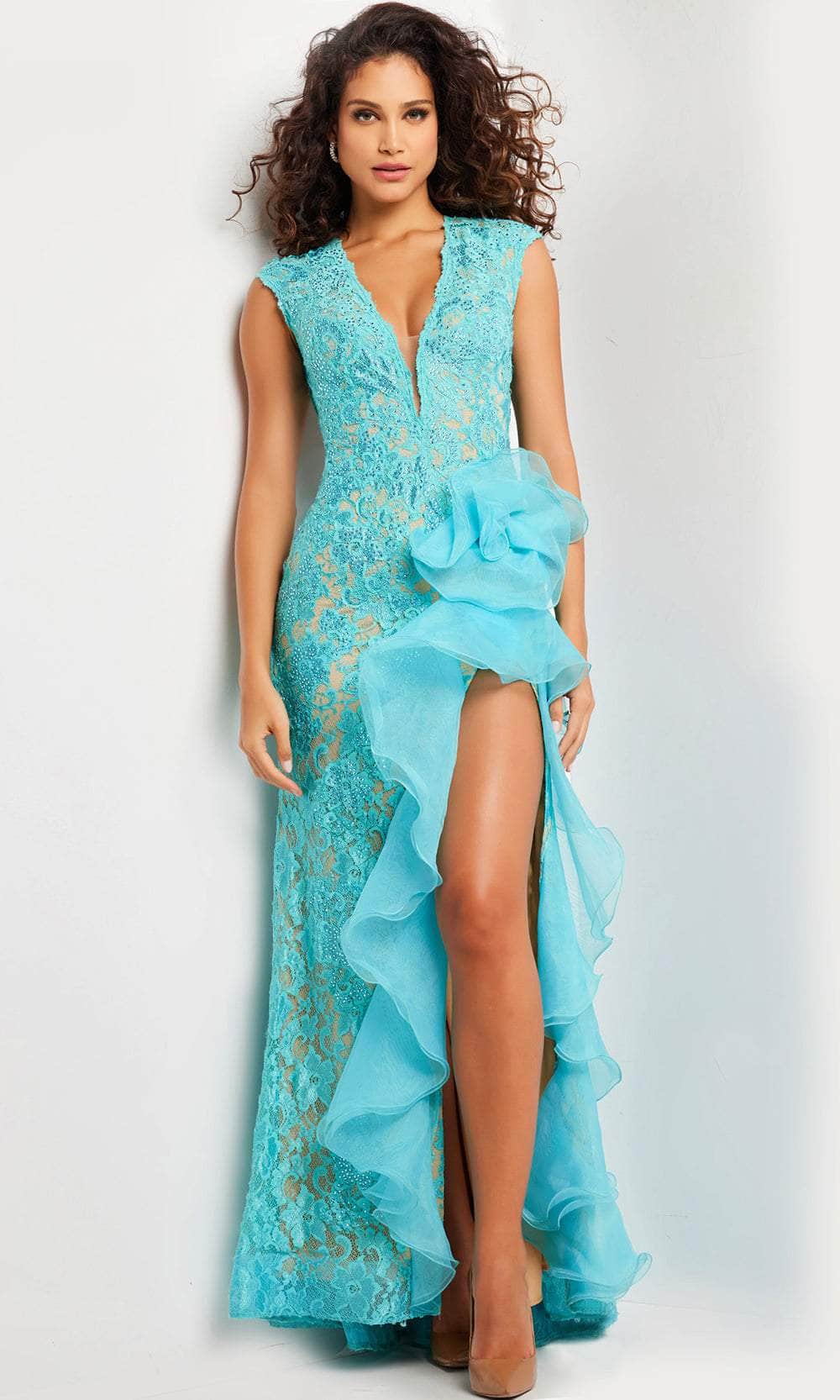 Jovani 38668 - Lace V-Neck Dress - view 6