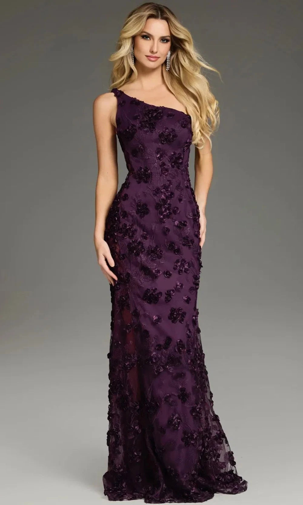 Jovani 38684 - One Shoulder Gown with 3D Appliques - view 6