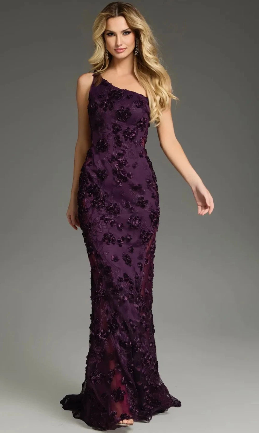 Jovani 38684 - One Shoulder Gown with 3D Appliques - view 5