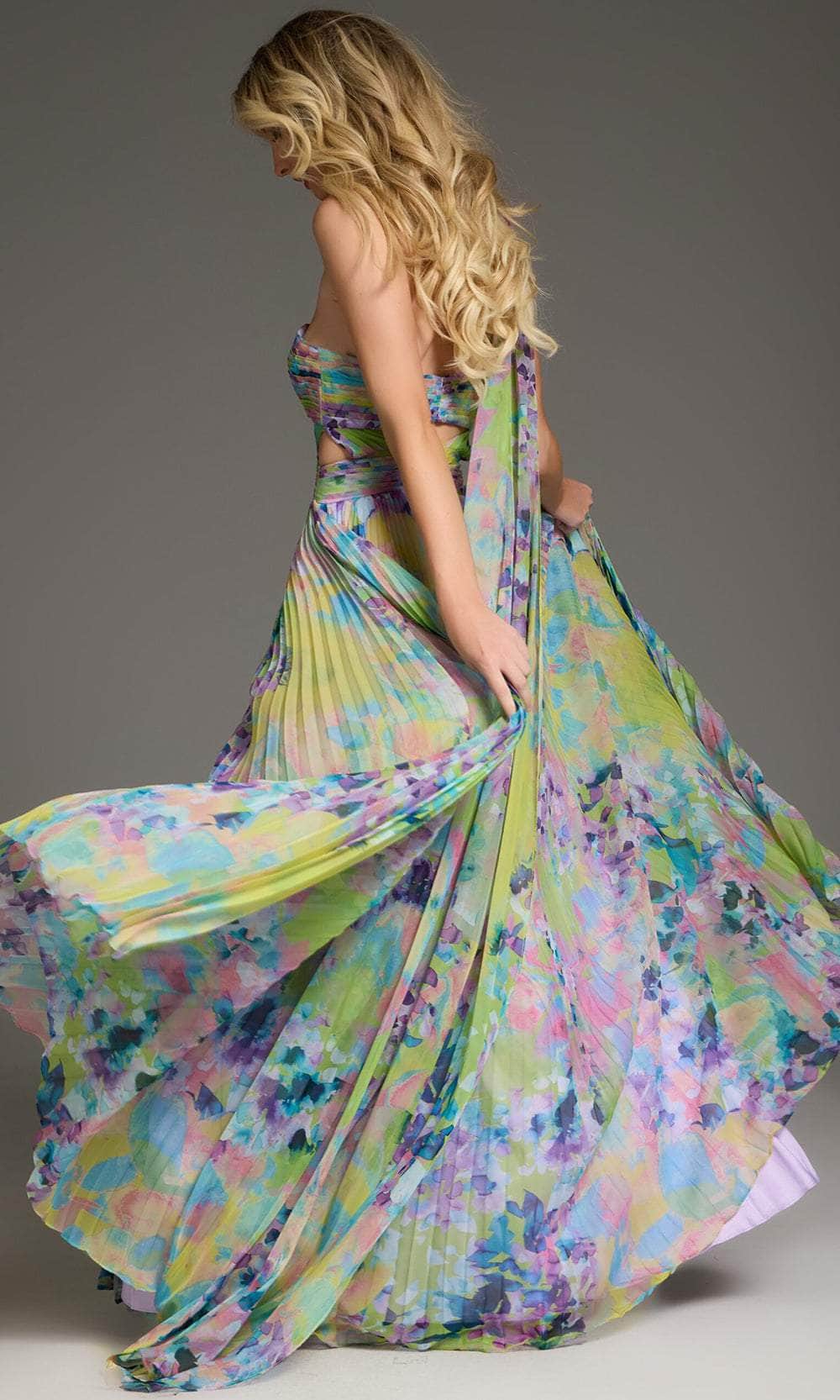 Jovani 38688 - High Slit Floral Printed Prom Gown - detail view