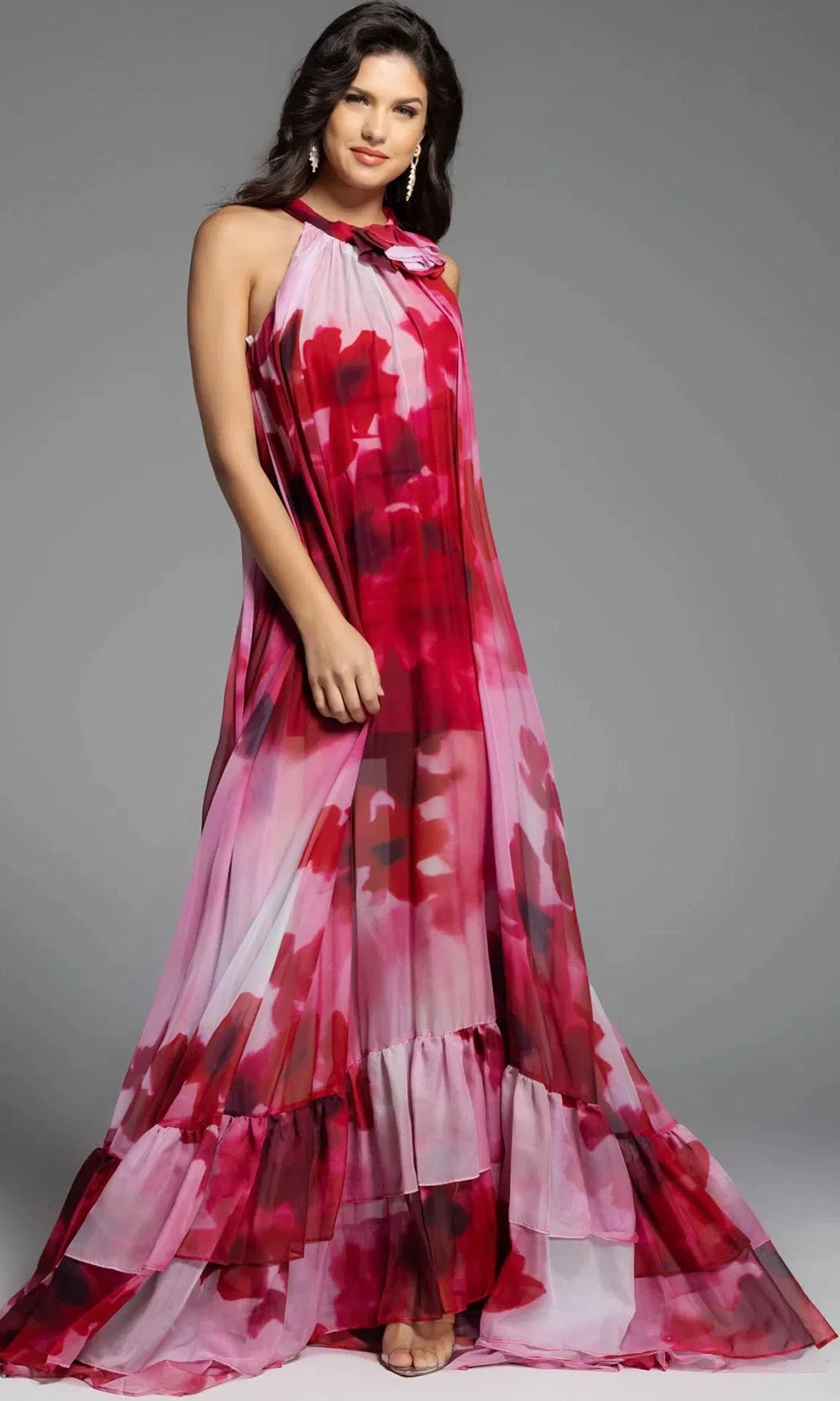 Jovani 38719 - Floral A-line Halter Gown - back view