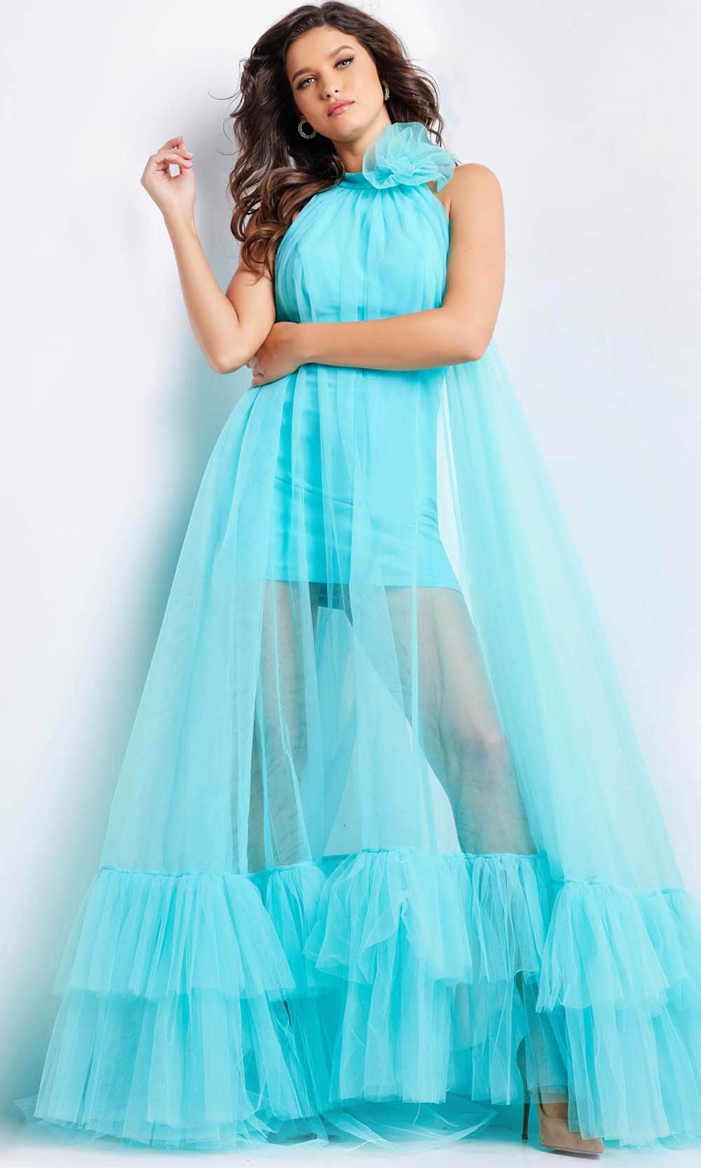 Jovani 38720 - Floral Applique Tulle Prom Dress - back view