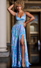 Jovani 38722 -  Print Detail Satin Sheath Gown - back view