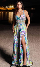 Jovani 38733 - Floral Pleated Long Dress - back view
