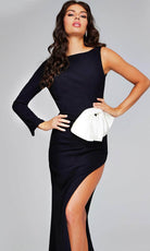Jovani 38741 - Bateau Bow Detailed Evening Gown - back view
