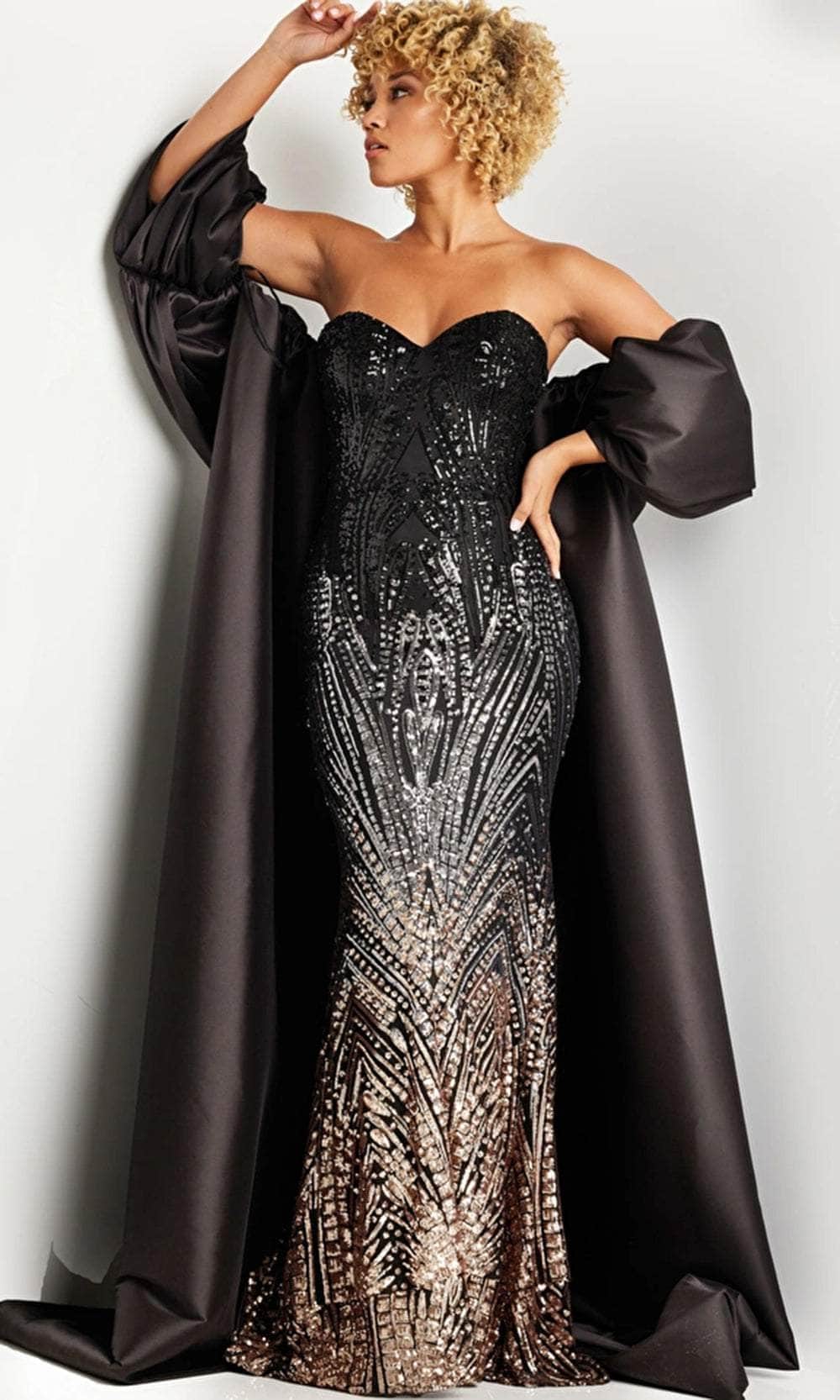 Jovani 38746 - Beaded Long Gown with Cape - back view