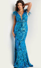 Jovani 38758 - Feather Sequined Long Gown - designer evening gown at Silhouette Dresses
