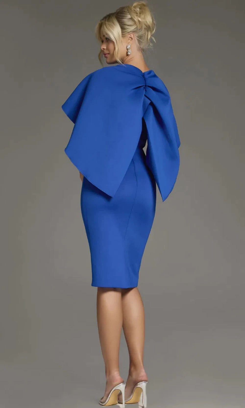 Jovani 38824 - Cape Sleeve Sheath Cocktail Dress - back view
