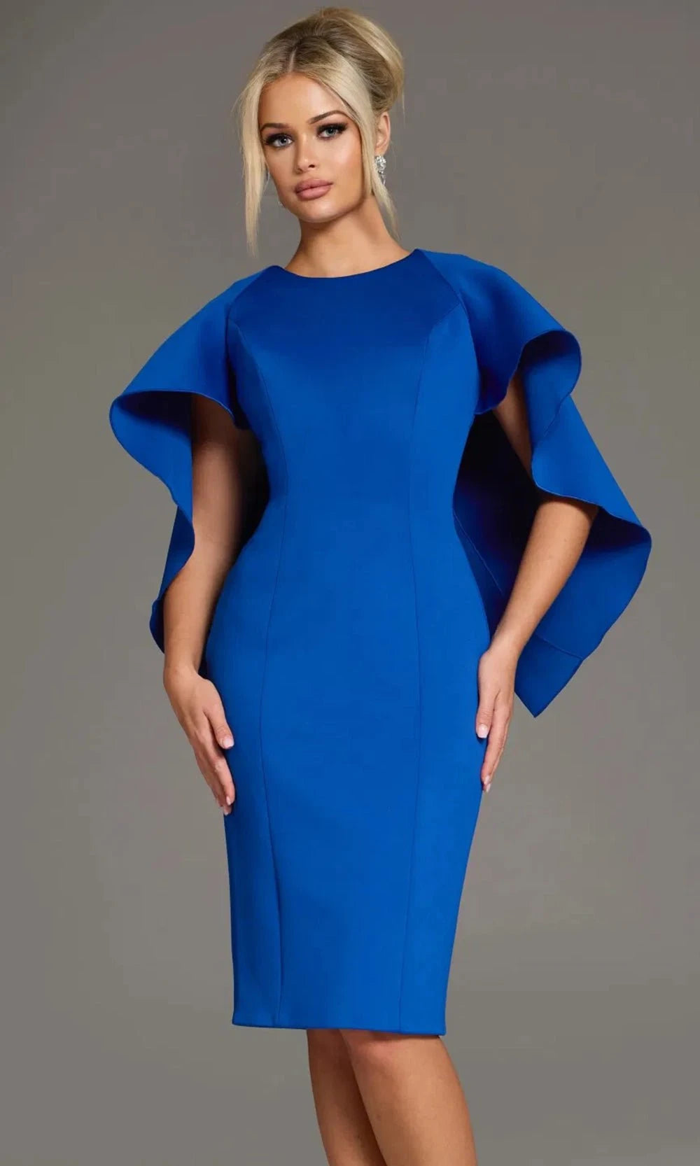 Jovani 38824 - Cape Sleeve Sheath Cocktail Dress - detail view