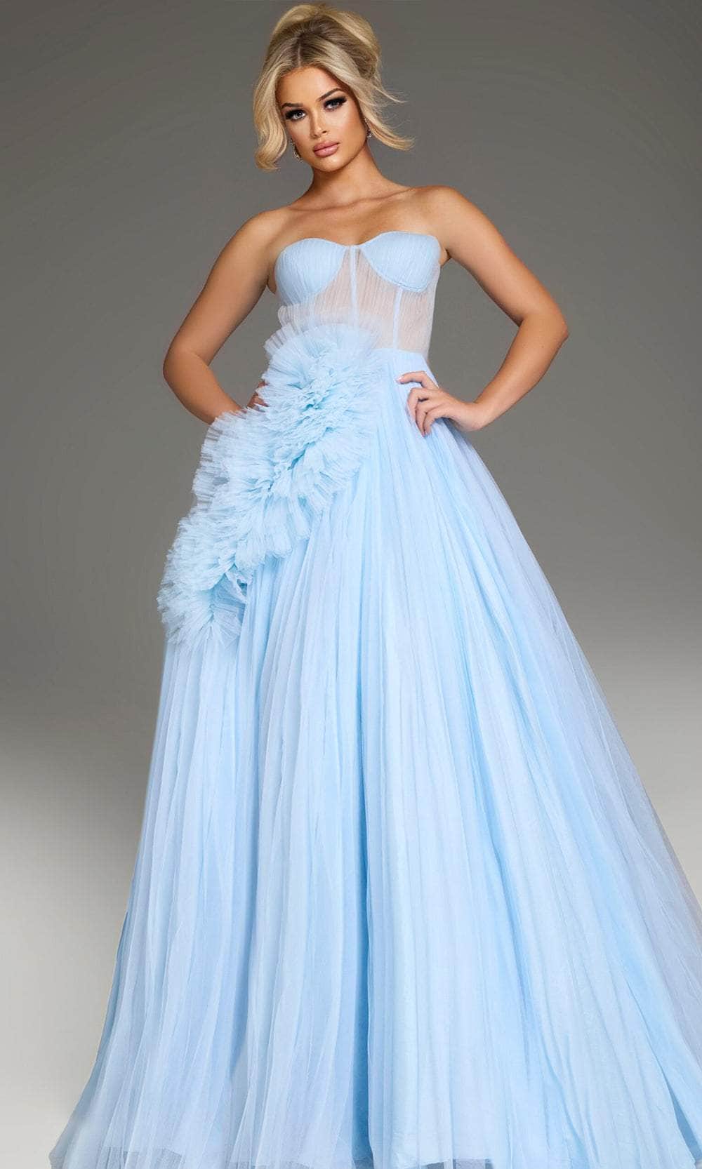 Jovani 38946 - Strapless Floral Ruffle Ballgown - designer quinceanera gown at Silhouette Dresses