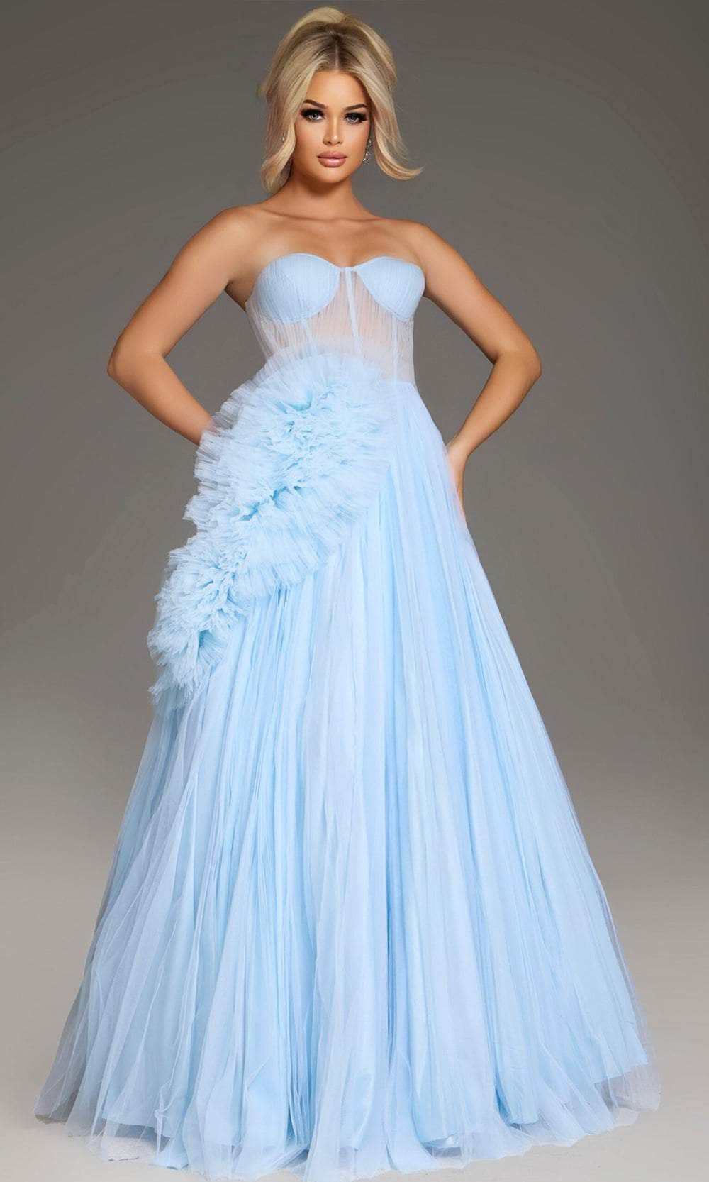 Jovani 38946 - Strapless Floral Ruffle Ballgown - back view