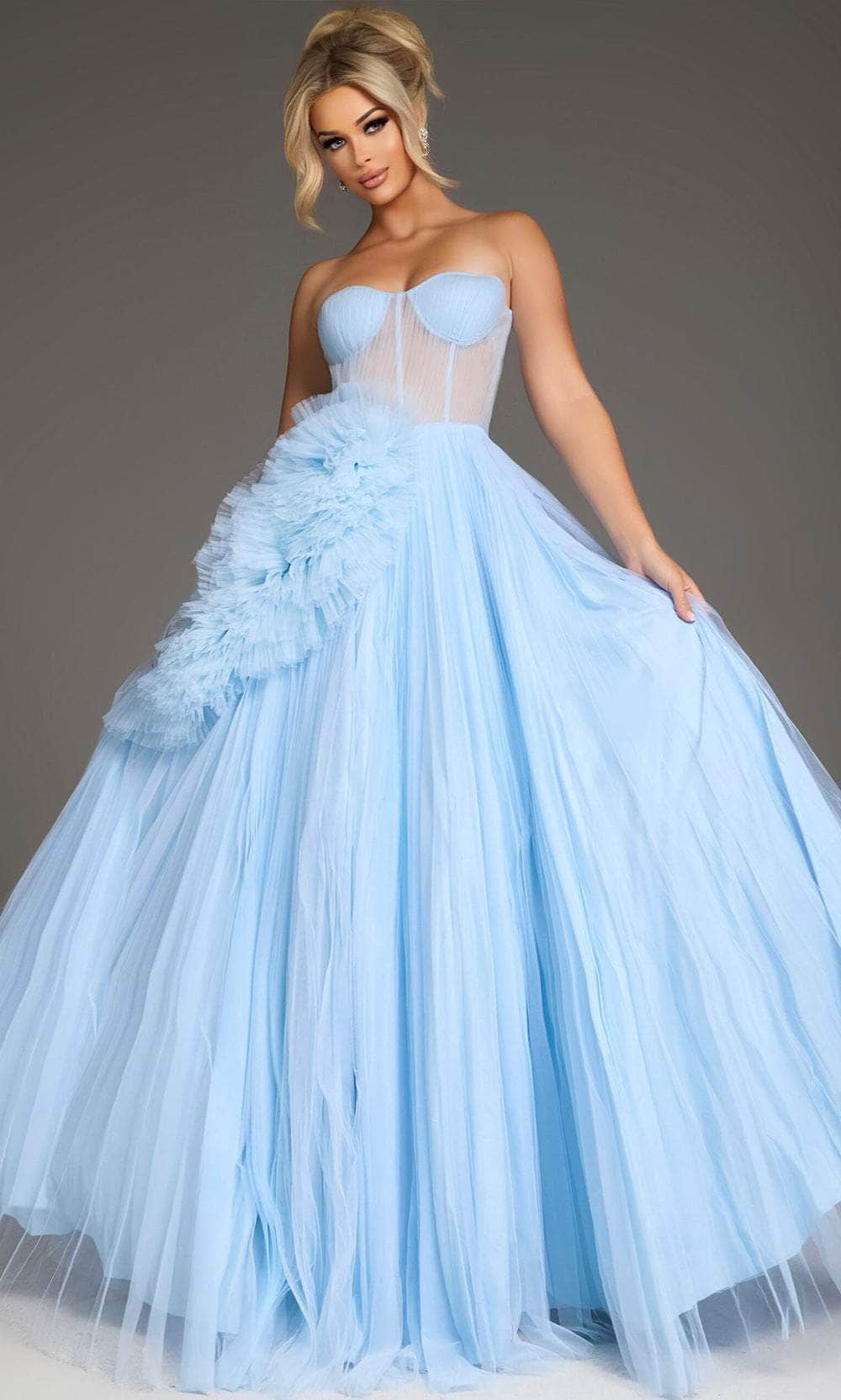 Jovani 38946 - Strapless Floral Ruffle Ballgown - detail view