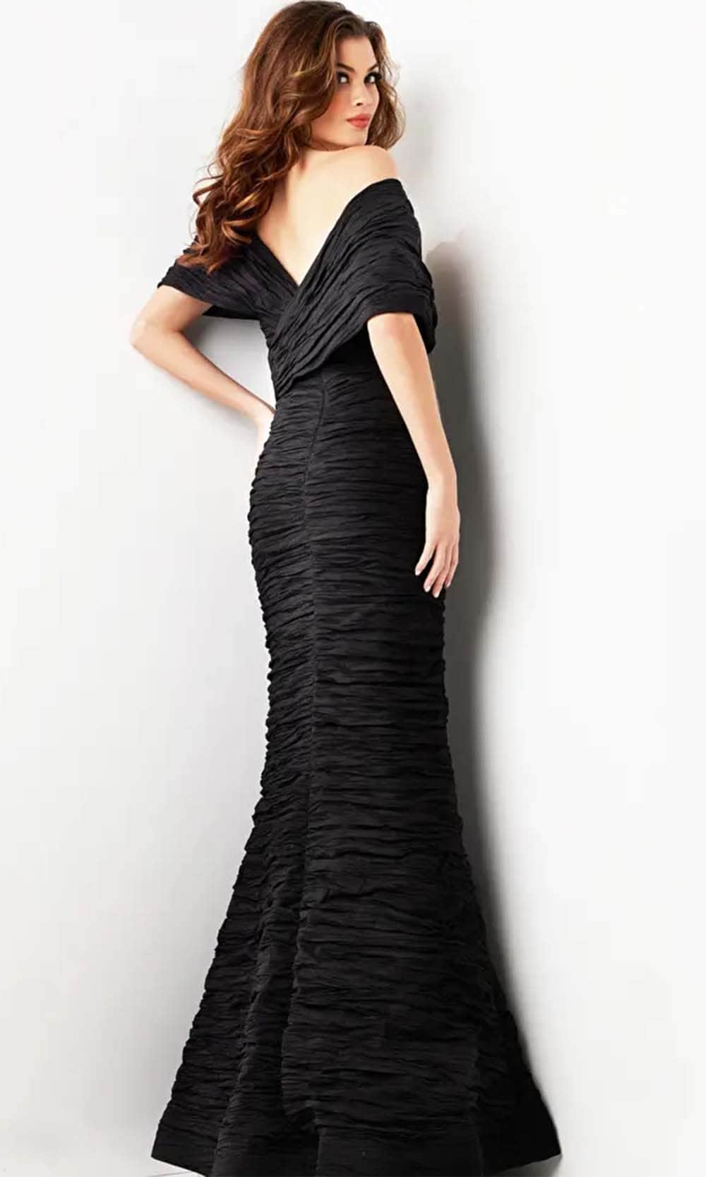 Jovani 38954 - Off-Shoulder V-Shaped Back Prom Dress - back view