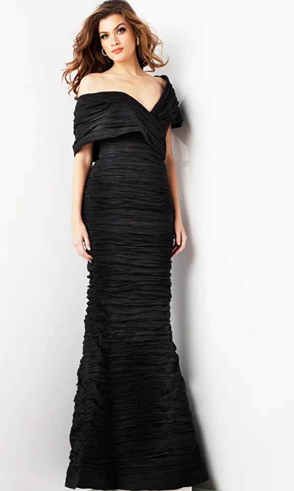 Jovani 38954 - Off-Shoulder V-Shaped Back Prom Dress - detail view