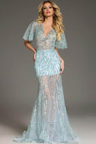 Jovani 39008 - Sequin Embellished Flutter Sleeve Prom Gown - designer formal gown at Silhouette Dresses