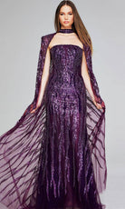 Jovani 39046 - Patterned Sequin Long Cape Evening Gown - designer evening gown at Silhouette Dresses