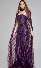 Jovani 39046 - Patterned Sequin Long Cape Evening Gown - back view