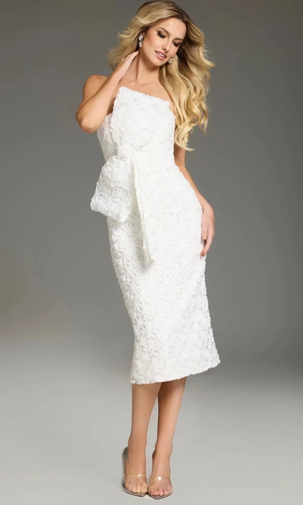 Jovani 39076 - Floral One-Shoulder Midi Sheath Dress - back view