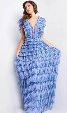 Jovani 39143 - Sheer V-Neck Tiered Long Dress - back view