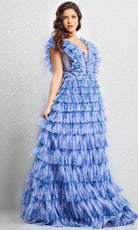 Jovani 39143 - Sheer V-Neck Tiered Long Dress - designer evening gown at Silhouette Dresses