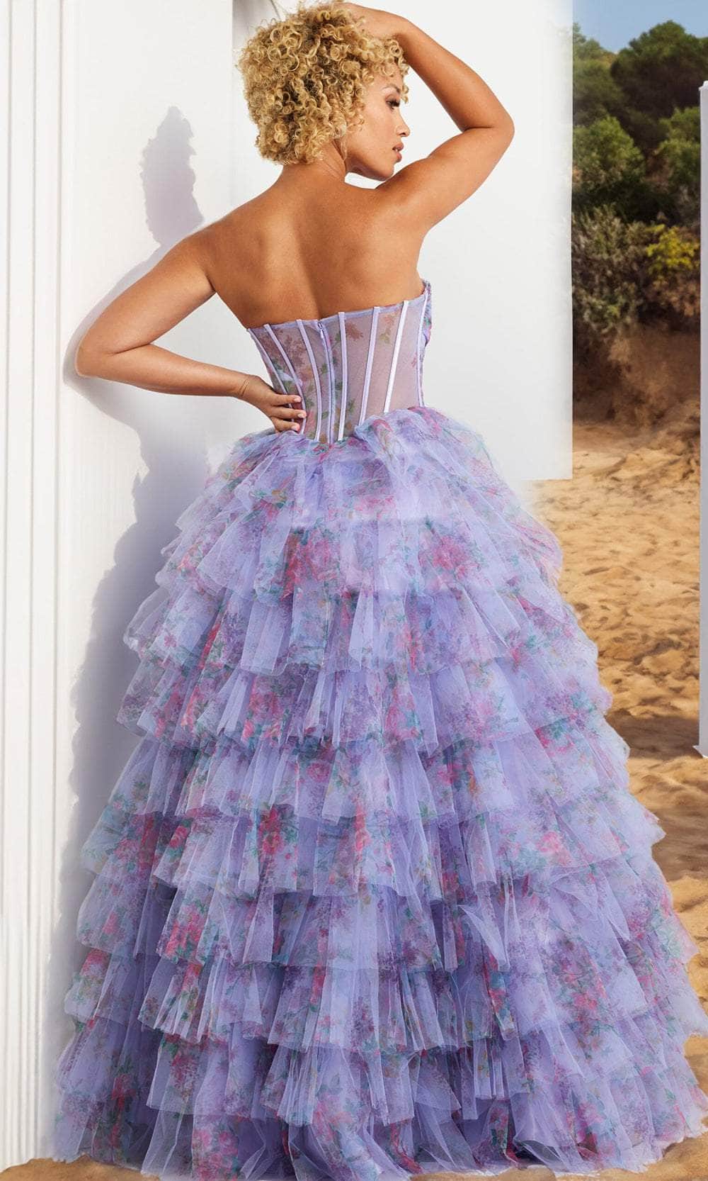 Jovani 39149 - Strapless Tiered Ruffle Prom Gown - back view