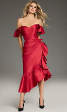 Jovani 39264 - Sweetheart Neck Ruched Knee-Length Dress - detail view