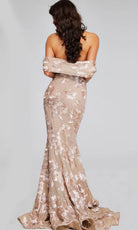Jovani 39267 - Asymmetric Floral Appliqued Evening Gown - back view