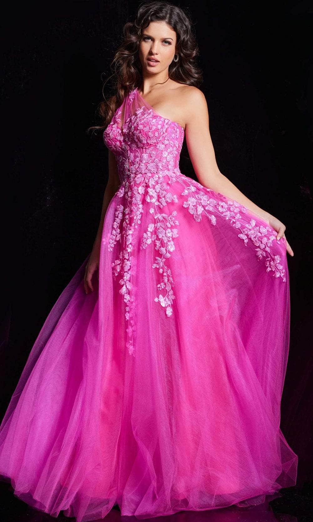 Jovani 39318 - Floral Asymmetrical Prom Dress - back view