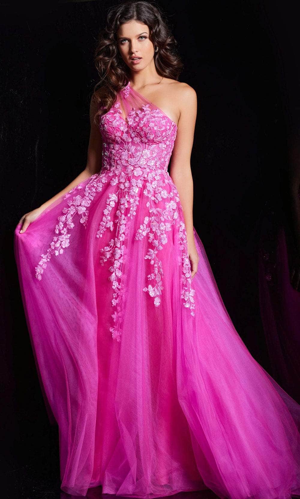 Jovani 39318 - Floral Asymmetrical Prom Dress - designer prom dress at Silhouette Dresses