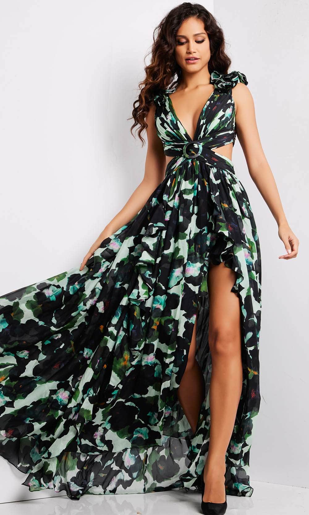 Jovani 39420 - Floral Camo Print Long Dress - detail view
