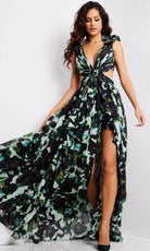 Jovani 39420 - Floral Camo Print Long Dress - detail view