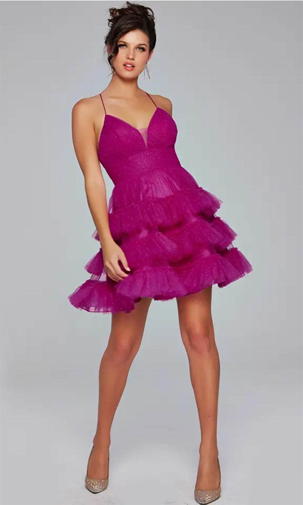 Jovani 39655 - Lace-Up Back Tiered Cocktail Dress - designer homecoming dress at Silhouette Dresses