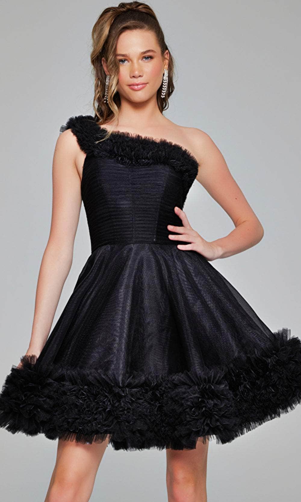 Jovani 39665 - Ruffle Trimmed Asymmetric Cocktail Dress - designer homecoming dress at Silhouette Dresses