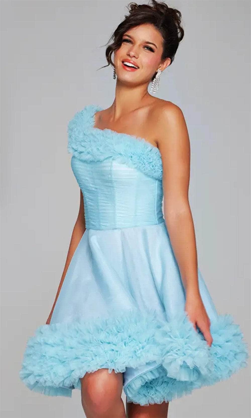 Jovani 39665 - Ruffle Trimmed Asymmetric Cocktail Dress - back view