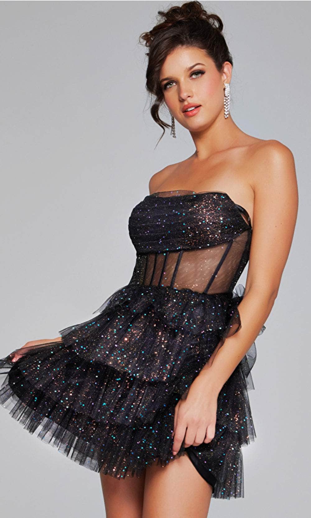 Jovani 39666 - Glitter Tulle Cocktail Dress - view 6