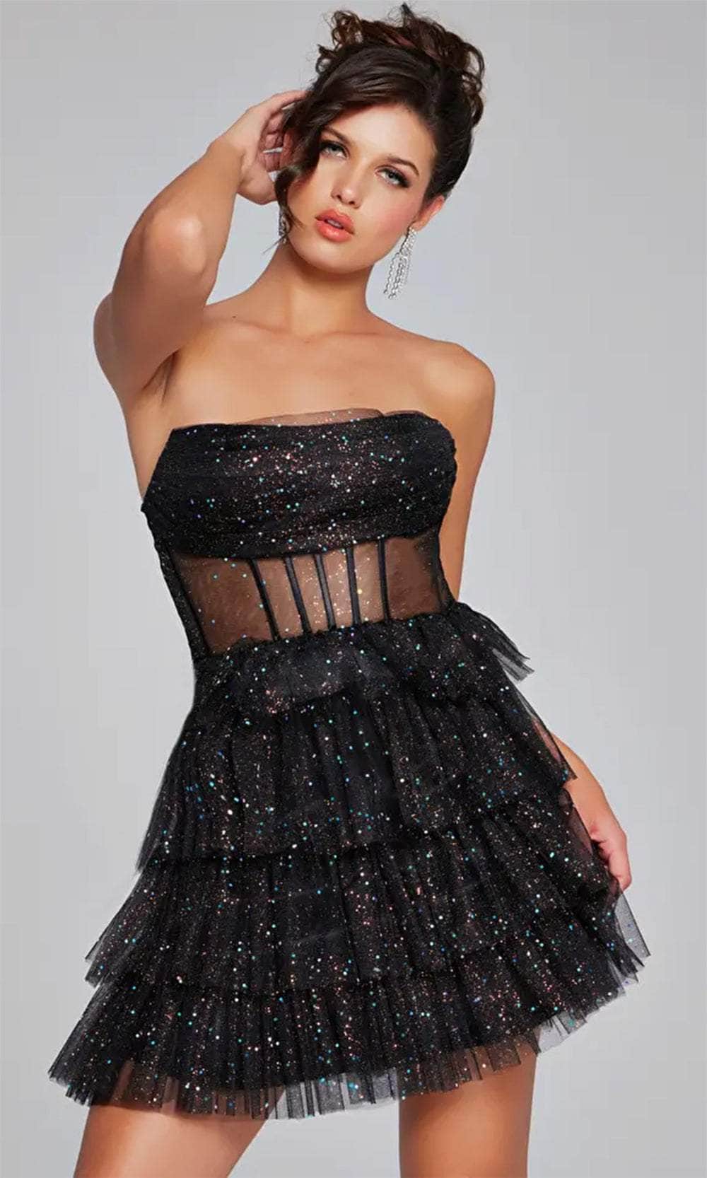 Jovani 39666 - Glitter Tulle Cocktail Dress - view 5