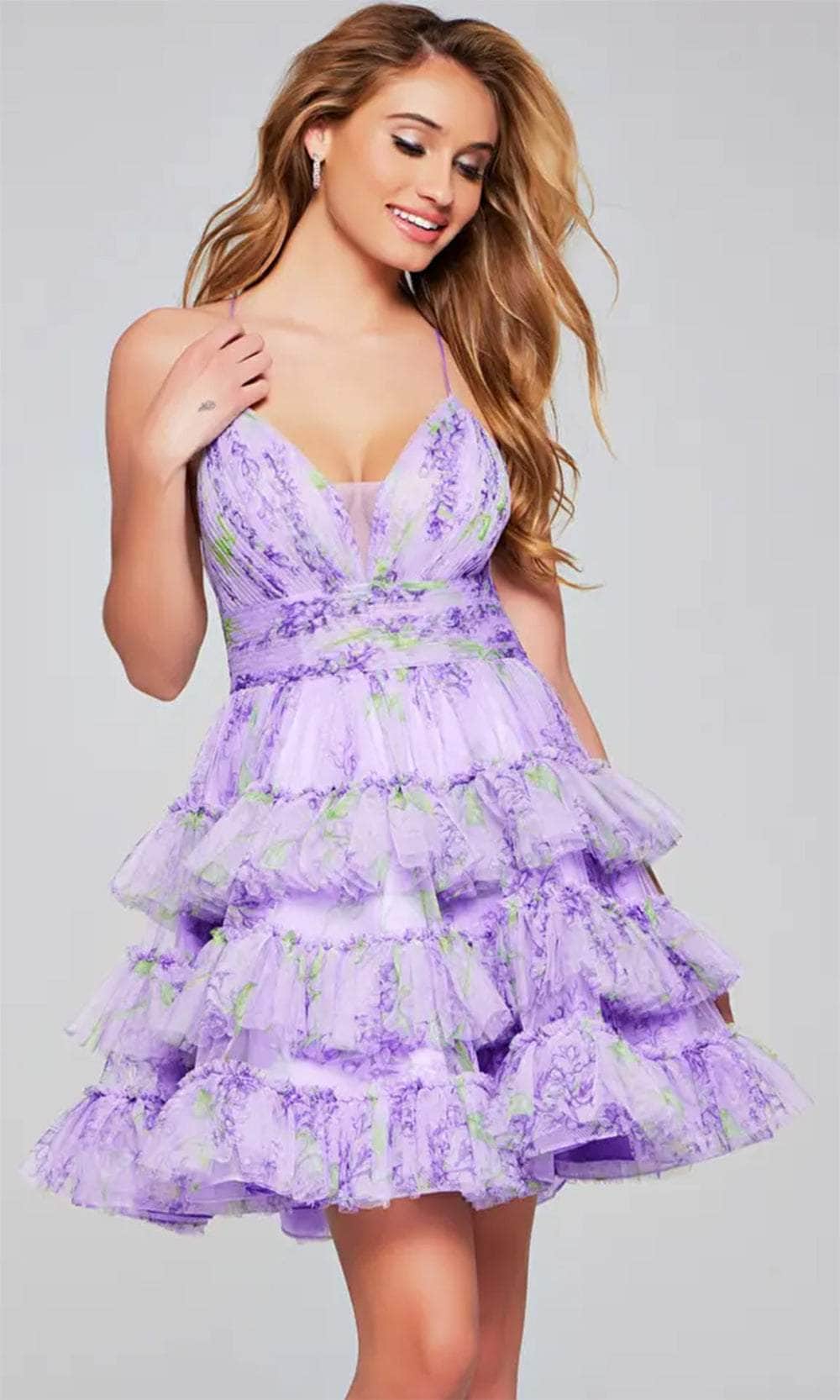 Jovani 39880 - Floral Tiered Cocktail Dress - back view