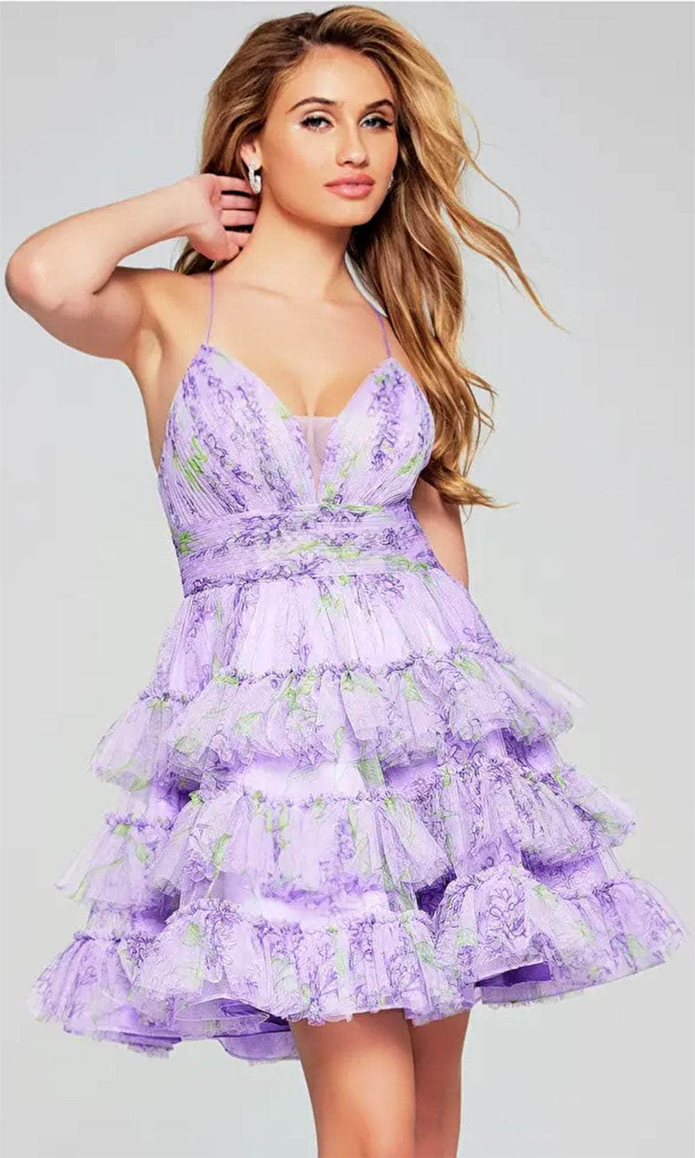 Jovani 39880 - Floral Tiered Cocktail Dress - detail view