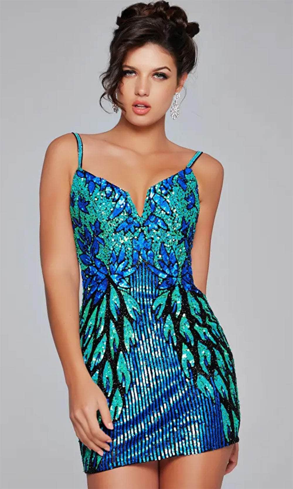 Jovani 39907 - Embellished Deep V-Neck Cocktail Dress - designer homecoming dress at Silhouette Dresses