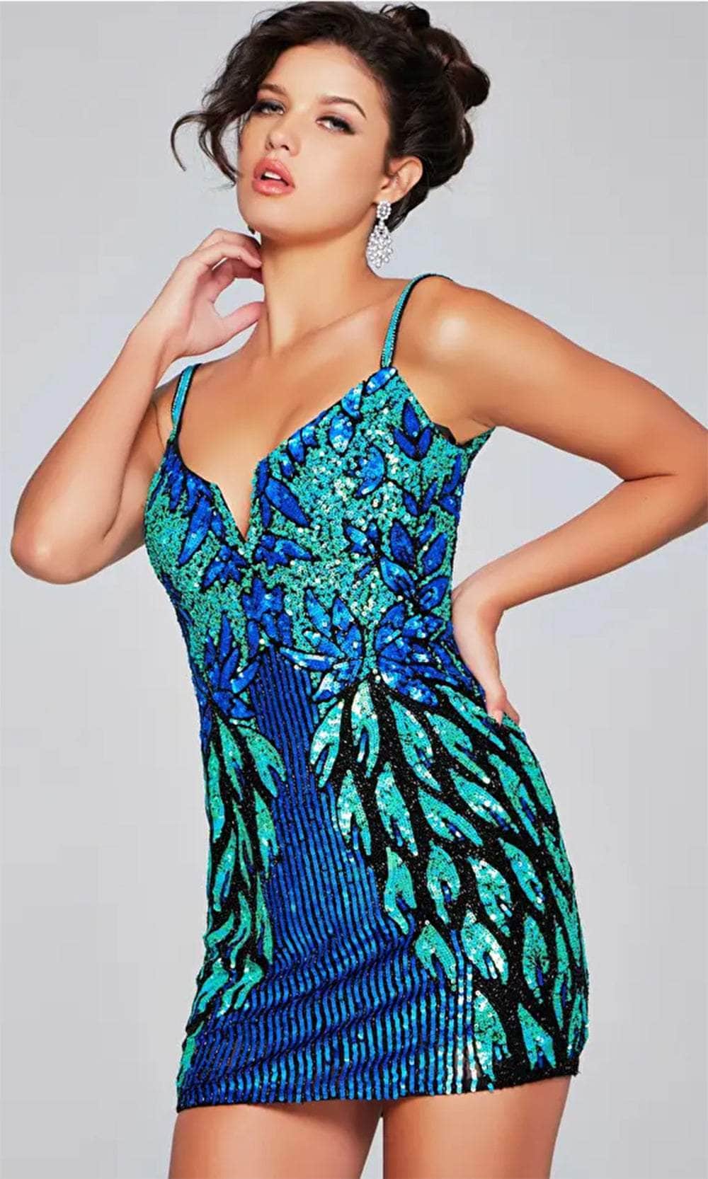 Jovani 39907 - Embellished Deep V-Neck Cocktail Dress - view 5