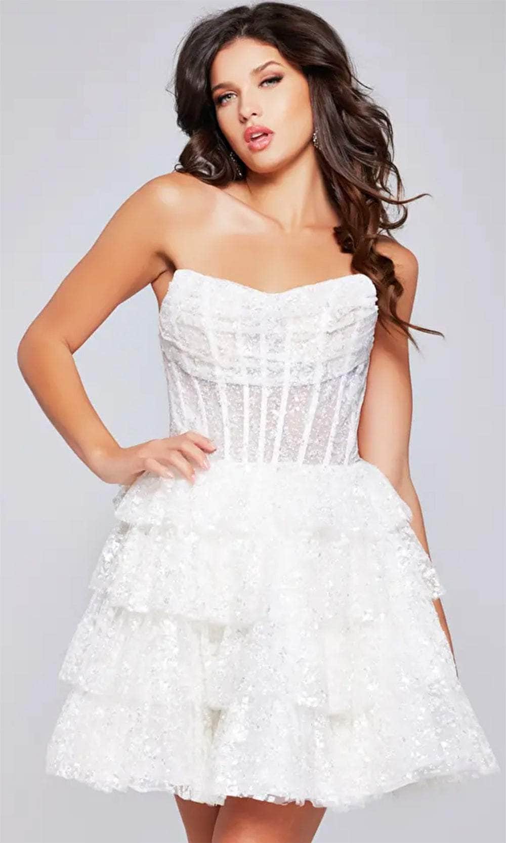 Jovani 40030 - Strapless Sheer Corset Cocktail Dress - view 7