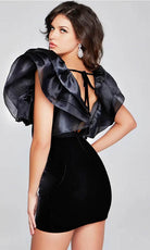 Jovani 40140 - Ruffle Sleeve Plunging Neck Cocktail Dress - detail view