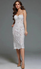 Jovani 40156 - Strapless Sheer Lace Midi Dress - view 5