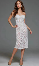 Jovani 40156 - Strapless Sheer Lace Midi Dress - detail view